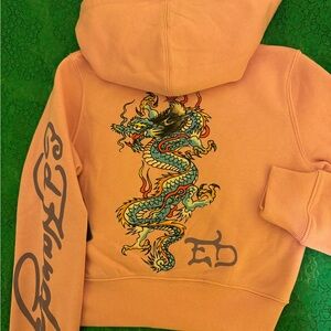 Ed hardy pink Hoodie with Dragon Design